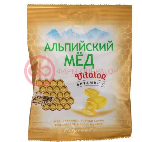 Виталор леденц.карамель альп. мед + витамин с 60г.