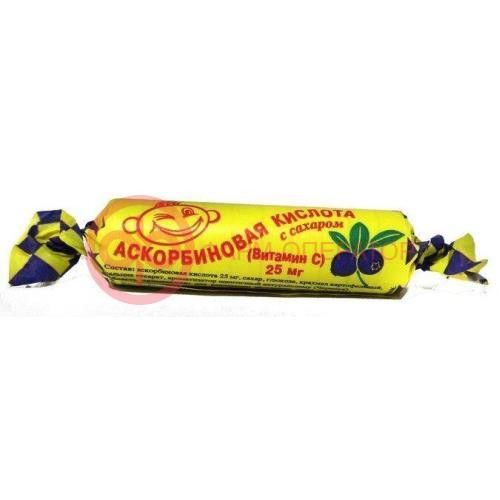 Аскорбиновая кислота с сахаром таблетки жевательные 25мг 3.0г №10 вкус черники крутка