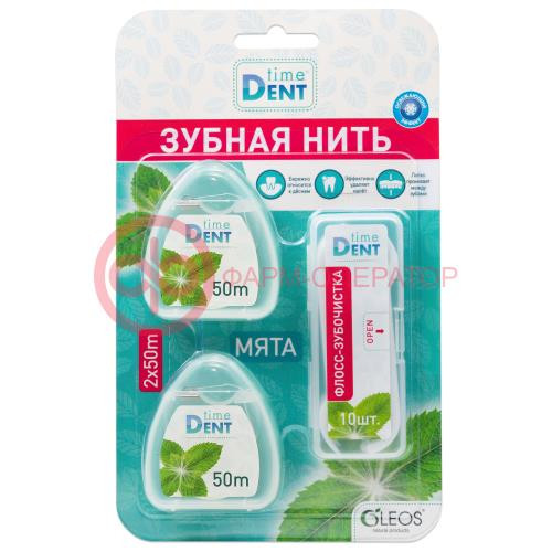 Таймдент набор зуб нить мята 2х50м + флосс-зубочистки мята №10 Таймдент набор зуб нить мята 2х50м + флосс-зубочистки мята №10