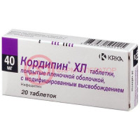 Кордипин хл таблетки покрытые пленочной оболочкой с пролонгированным высвобождением 40мг №20