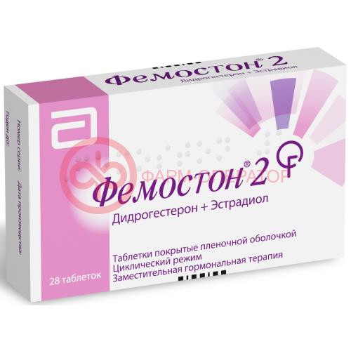 Фемостон 2 таблетки покрытые пленочной оболочкой набор 10мг + 2мг и 2мг №28 /в наборе: таблетки 2-х видов - эстрадиол 2 мг-14 шт., эстрадиол 2 мг  +  дидрогестерон 10 мг-14 шт./