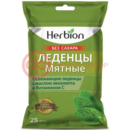 Хербион леденцы без сахара №25 (62,5г) мятные с маслом эвкалипта и вит с Хербион леденцы без сахара №25 (62,5г) мятные с маслом эвкалипта и вит с