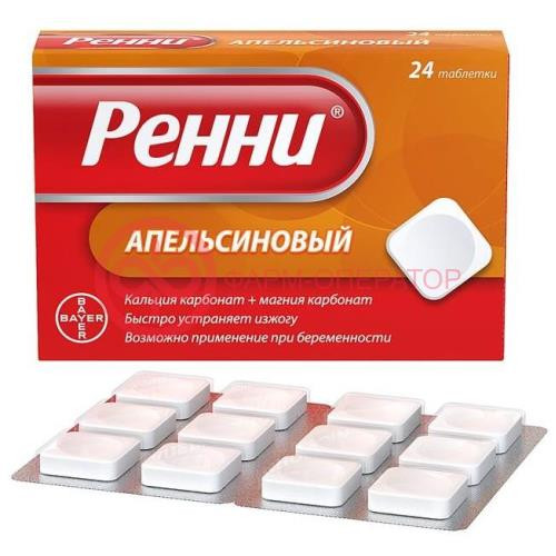 Ренни таблетки жевательные 680мг + 80мг №24 апельсиновые Ренни таблетки жевательные 680мг + 80мг №24 апельсиновые
