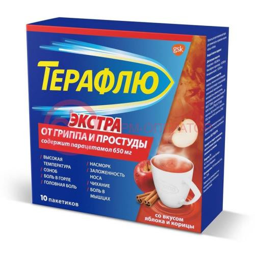 Терафлю от гриппа и простуды экстра порошок для приготовления раствора для приема внутрь 15,021г №10 яблоко + корица Терафлю от гриппа и простуды экстра порошок для приготовления раствора для приема внутрь 15,021г №10 яблоко + корица