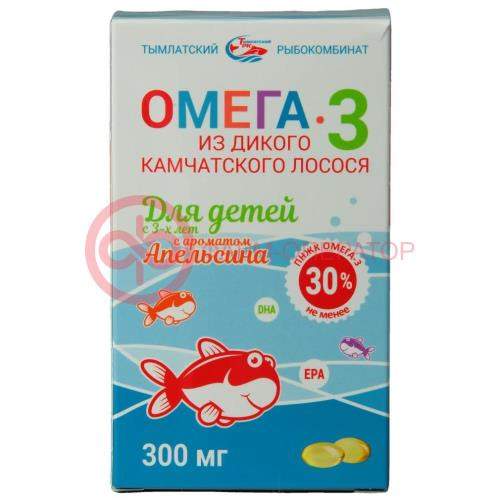Салмоника омега-3 капсулы 300мг 125мг №84 из дикого камчатского лосося д/детей 3 +  апельсин