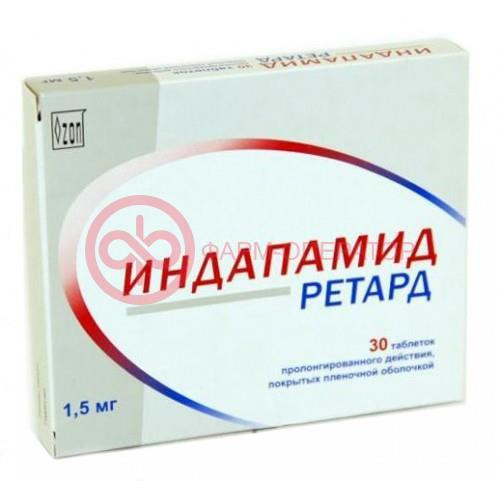 Индапамид ретард таблетки покрытые пленочной оболочкой с пролонгированным высвобождением 1.5мг №30 Индапамид ретард таблетки покрытые пленочной оболочкой с пролонгированным высвобождением 1.5мг №30