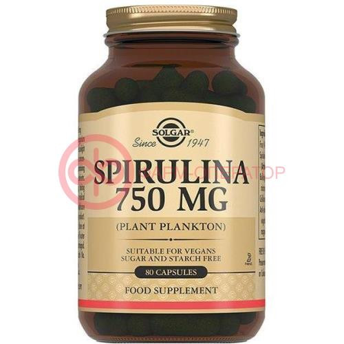 Солгар спирулина капсулы 750мг 924мг №80
