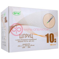 Сфм шприц одноразовый стерильный с иглой 10мл №100 2-х комп 21g 0,8х40мм
