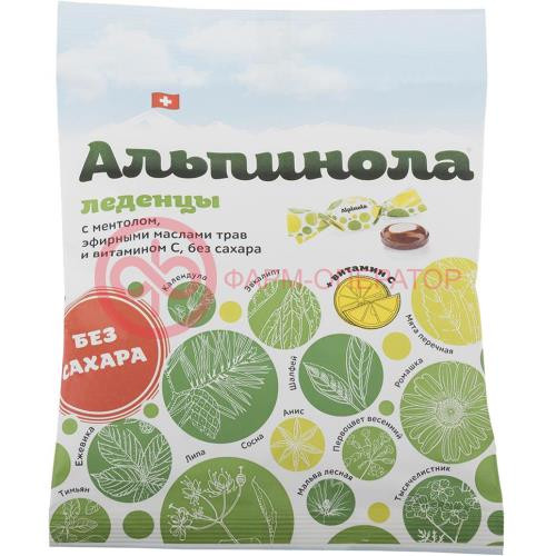 Альпинола леденцы ментол + травы + вит с б/сах. 75г.