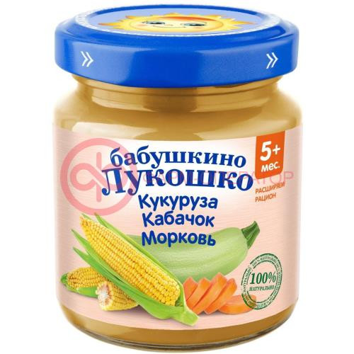 Бабушкино лукошко пюре овощное 100г кукуруза + кабачок + морковь 5мес +